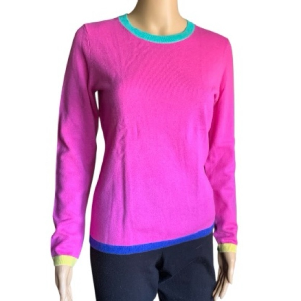 LANDSEND Women's Cashmere Crew Neck Sweater Tee, Colorblock - Picture 3 of 5
